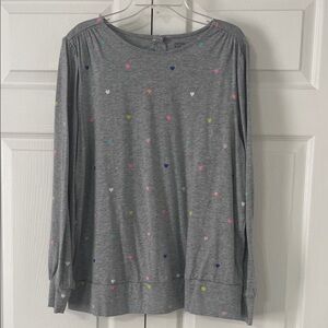 Crown & Ivy Gray Top with Multicolor Heart Accents